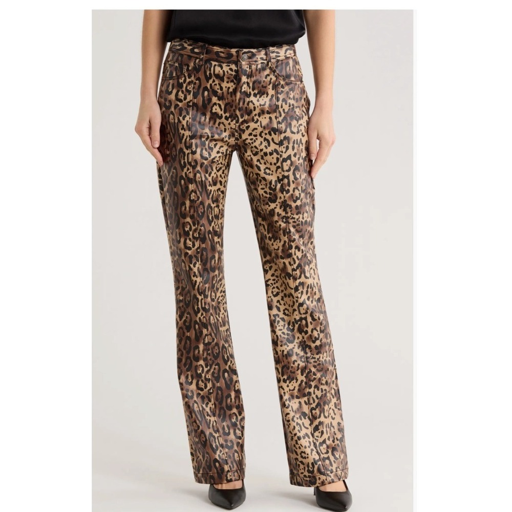 Cinq a Sept Faux Leather Pants Womens Brown Leopard Print Excellent Straight Leg
